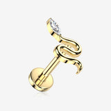 Implant Grade Titanium OneFit Threadless Golden Sparkle Snake Top Flat Back Stud Labret-Clear Gem