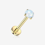 Implant Grade Titanium OneFit Threadless Golden Prong Set Opal Top Flat Back Stud Labret-White