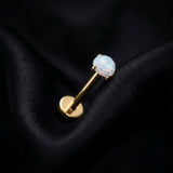 Detail View 1 of Implant Grade Titanium OneFit Threadless Golden Prong Set Opal Top Flat Back Stud Labret-White