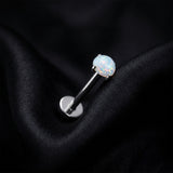 Detail View 1 of Implant Grade Titanium OneFit Threadless Prong Set Opal Top Flat Back Stud Labret-White