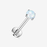 Implant Grade Titanium OneFit Threadless Prong Set Opal Top Flat Back Stud Labret-White