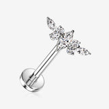 Implant Grade Titanium OneFit Threadless Marquise Floral Wing Top Flat Back Stud Labret-Clear Gem