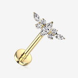 Implant Grade Titanium OneFit Threadless Golden Marquise Floral Wing Top Flat Back Stud Labret-Clear Gem