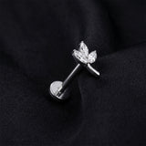 Detail View 1 of Implant Grade Titanium OneFit Threadless Sparkle Marquise Leaflets Top Flat Back Stud Labret-Clear Gem