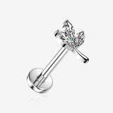 Implant Grade Titanium OneFit Threadless Sparkle Marquise Leaflets Top Flat Back Stud Labret-Clear Gem