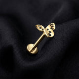Detail View 1 of Implant Grade Titanium OneFit Threadless Golden Butterfly Lush Flat Back Stud Labret