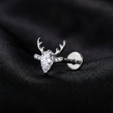 Detail View 1 of Implant Grade Titanium OneFit Threadless Sparkle Reindeer Top Flat Back Stud Labret-Clear Gem
