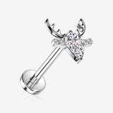 Implant Grade Titanium OneFit Threadless Sparkle Reindeer Top Flat Back Stud Labret-Clear Gem