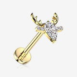 Implant Grade Titanium OneFit Threadless Golden Sparkle Reindeer Top Flat Back Stud Labret-Clear Gem
