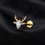 Detail View 1 of Implant Grade Titanium OneFit Threadless Golden Sparkle Reindeer Top Flat Back Stud Labret-Clear Gem
