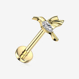 Implant Grade Titanium OneFit Threadless Golden Hummingbird Sparkle Top Flat Back Stud Labret-Clear Gem