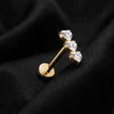 Detail View 1 of Implant Grade Titanium OneFit Threadless Golden Triple Heart Sparkles Top Flat Back Stud Labret-Clear Gem
