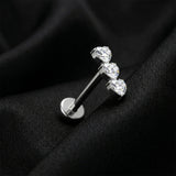 Detail View 1 of Implant Grade Titanium OneFit Threadless Triple Heart Sparkles Top Flat Back Stud Labret-Clear Gem