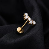 Detail View 1 of Implant Grade Titanium OneFit Threadless Golden Baguette Round Sparkle Curve Flat Back Stud Labret-Clear Gem