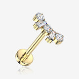 Implant Grade Titanium OneFit Threadless Golden Baguette Round Sparkle Curve Flat Back Stud Labret-Clear Gem
