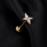Detail View 1 of Implant Grade Titanium OneFit Threadless Golden Spear Sparkle Cross Top Flat Back Stud Labret-Clear Gem
