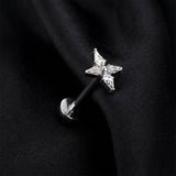 Detail View 1 of Implant Grade Titanium OneFit Threadless Spear Sparkle Cross Top Flat Back Stud Labret-Clear Gem
