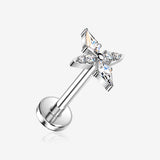 Implant Grade Titanium OneFit Threadless Spear Sparkle Cross Top Flat Back Stud Labret-Clear Gem