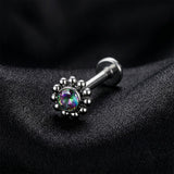 Detail View 1 of Implant Grade Titanium OneFit Threadless Sparkle Floral Bali Beads Top Flat Back Stud Labret-Vitrail Medium