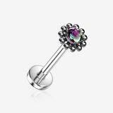 Implant Grade Titanium OneFit Threadless Sparkle Floral Bali Beads Top Flat Back Stud Labret-Vitrail Medium