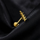 Detail View 1 of Implant Grade Titanium OneFit Threadless Golden Olive Leaf Vine Top Flat Back Stud Labret