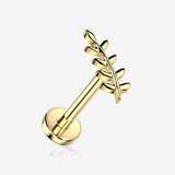 Implant Grade Titanium OneFit Threadless Golden Olive Leaf Vine Top Flat Back Stud Labret