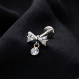 Detail View 1 of Implant Grade Titanium OneFit Threadless Glam Bow-Tie Sparkle Dangle Top Flat Back Stud Labret-Clear Gem