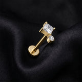 Detail View 1 of Implant Grade Titanium OneFit Threadless Golden Diamante Dot Sparkle Top Flat Back Stud Labret-Clear Gem