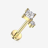Implant Grade Titanium OneFit Threadless Golden Diamante Dot Sparkle Top Flat Back Stud Labret-Clear Gem