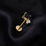 Detail View 1 of Implant Grade Titanium OneFit Threadless Golden Diamante Dot Sparkle Top Flat Back Stud Labret-Clear Gem/Black