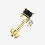 Implant Grade Titanium OneFit Threadless Golden Diamante Dot Sparkle Top Flat Back Stud Labret-Clear Gem/Black