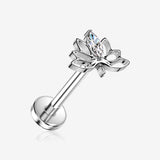 Implant Grade Titanium OneFit Threadless Hollow Lotus Zen Sparkle Top Flat Back Stud Labret-Clear Gem