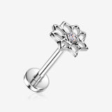 Implant Grade Titanium OneFit Threadless Hollow Lotus Flower Sparkle Top Flat Back Stud Labret-Clear Gem