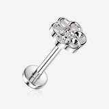 Implant Grade Titanium OneFit Threadless Hollow Swirl Flower Sparkle Top Flat Back Stud Labret-Clear Gem