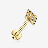 Implant Grade Titanium OneFit Threadless Golden Hollow Diamante Sparkle Top Flat Back Stud Labret-Clear Gem