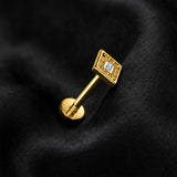 Detail View 1 of Implant Grade Titanium OneFit Threadless Golden Hollow Diamante Sparkle Top Flat Back Stud Labret-Clear Gem