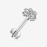 Implant Grade Titanium OneFit Threadless Adorable Paw Sparkle Top Flat Back Stud Labret-Clear Gem