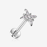 Implant Grade Titanium OneFit Threadless Glistening Starburst Sparkle Top Flat Back Stud Labret-Clear Gem