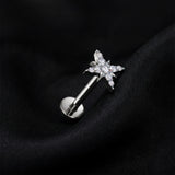 Detail View 1 of Implant Grade Titanium OneFit Threadless Glistening Starburst Sparkle Top Flat Back Stud Labret-Clear Gem