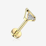 Implant Grade Titanium OneFit Threadless Golden Chevron Triangle Sparkle Top Flat Back Stud Labret-Clear Gem