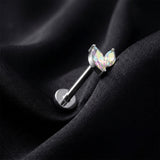 Detail View 1 of Implant Grade Titanium OneFit Threadless Double Marquise Leaf Sparkle Top Flat Back Stud Labret-Aurora Borealis