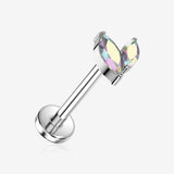 Implant Grade Titanium OneFit Threadless Double Marquise Leaf Sparkle Top Flat Back Stud Labret-Aurora Borealis