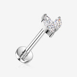 Implant Grade Titanium OneFit Threadless Double Marquise Leaf Sparkle Top Flat Back Stud Labret-Clear Gem