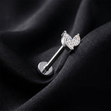 Detail View 1 of Implant Grade Titanium OneFit Threadless Double Marquise Leaf Sparkle Top Flat Back Stud Labret-Clear Gem