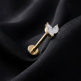 Detail View 1 of Implant Grade Titanium OneFit Threadless Golden Double Marquise Leaf Sparkle Top Flat Back Stud Labret-Clear Gem