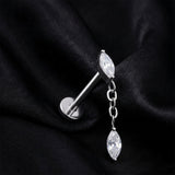 Detail View 1 of Implant Grade Titanium OneFit Threadless Double Marquise Sparkle Dangle Top Flat Back Stud Labret-Clear Gem