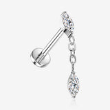 Implant Grade Titanium OneFit Threadless Double Marquise Sparkle Dangle Top Flat Back Stud Labret-Clear Gem