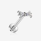Implant Grade Titanium OneFit Threadless Sparkle Bow-Tie Top Flat Back Stud Labret-Clear Gem