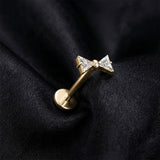 Detail View 1 of Implant Grade Titanium OneFit Threadless Golden Sparkle Bow-Tie Top Flat Back Stud Labret-Clear Gem