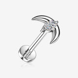Implant Grade Titanium OneFit Threadless Crescent Moon Marquise Sparkle Top Flat Back Stud Labret-Clear Gem